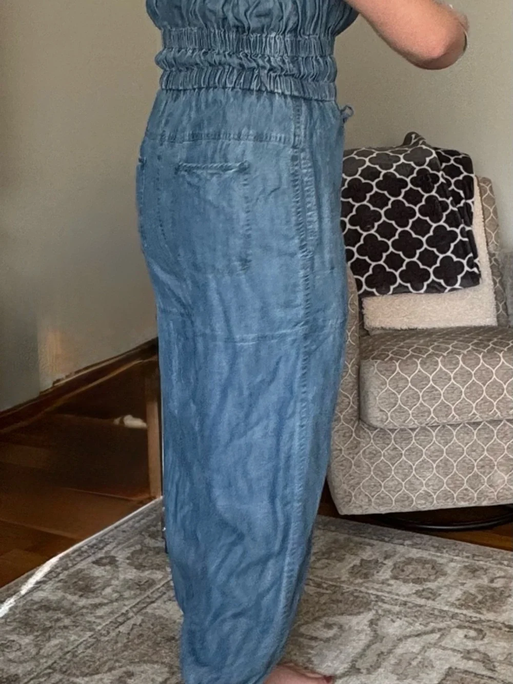 Elan Light Blue Shiloh Denim Jumpsuit with Drawstring Waist XL - Picture 4 of 10